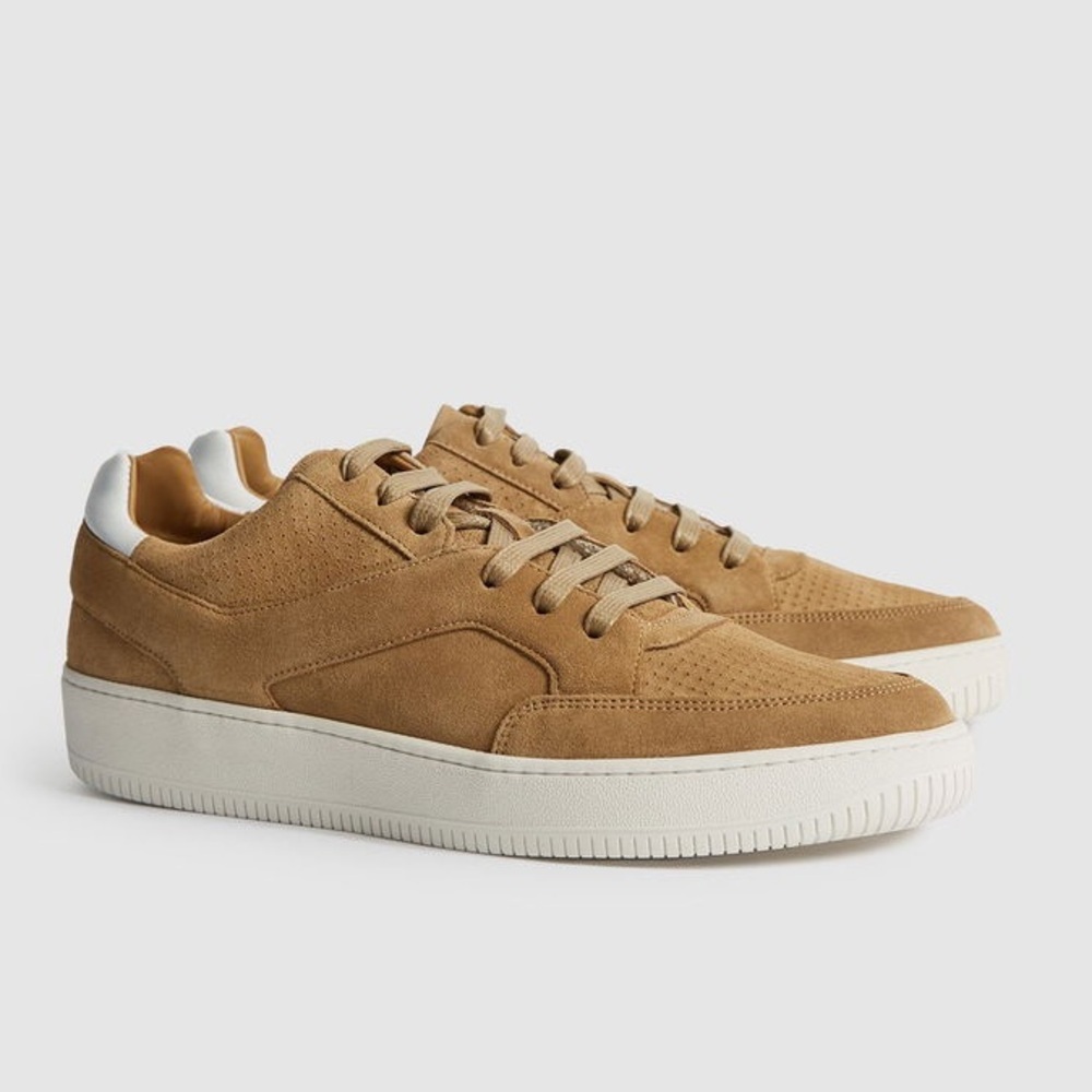 REISS Grendon Suede Perforated Detailing Trainers